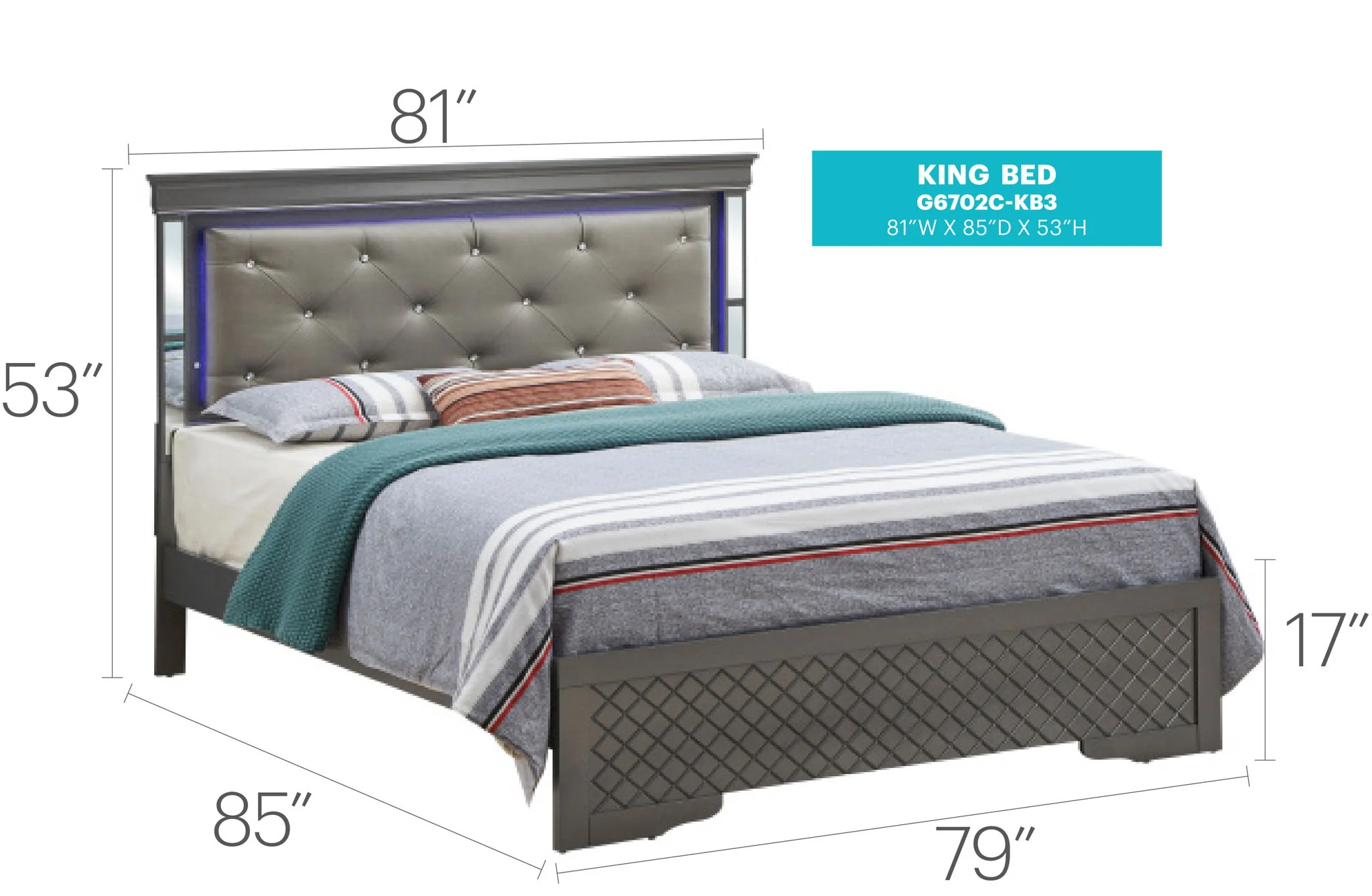 Bed With LED Light Accents Headboard - Image 30