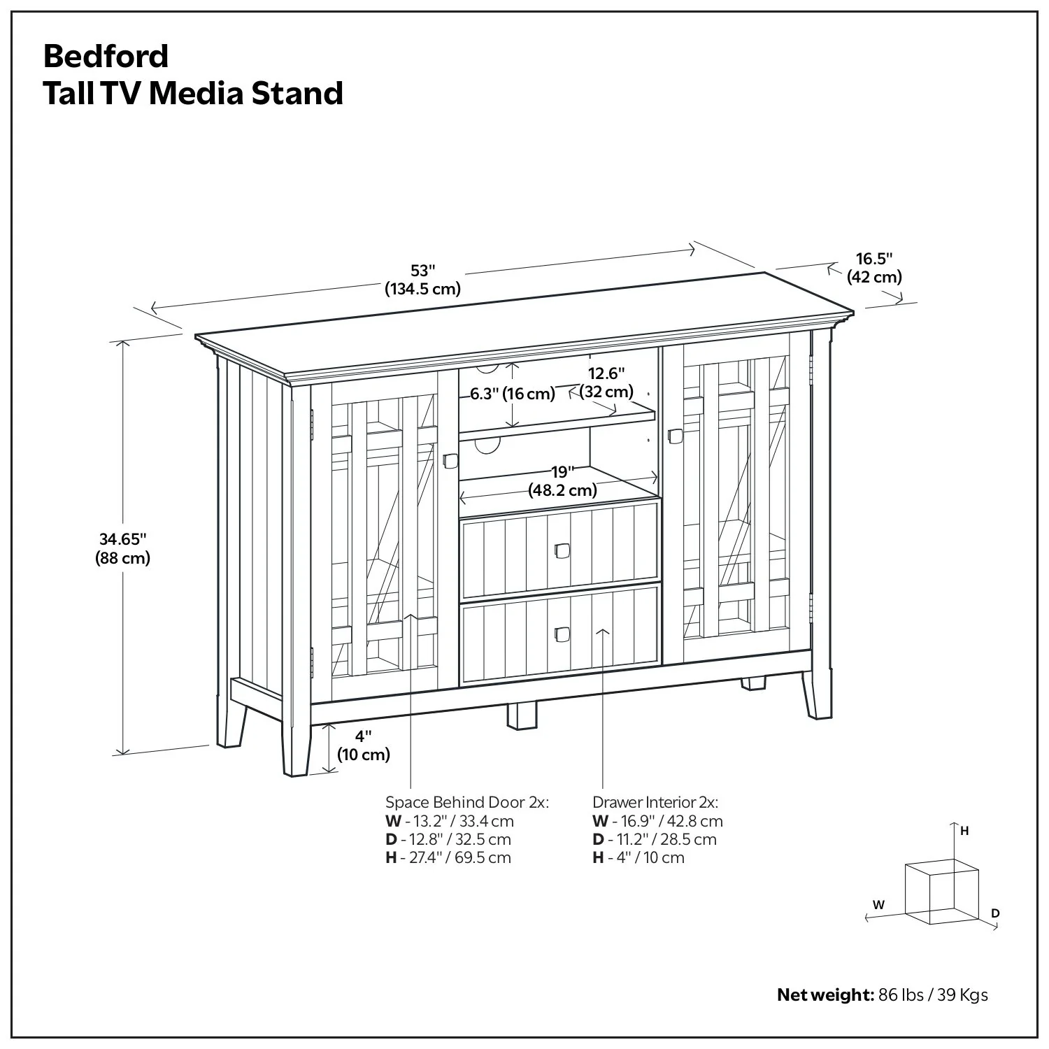 Bedford - Handcrafted Tall TV Media Stand - Image 10