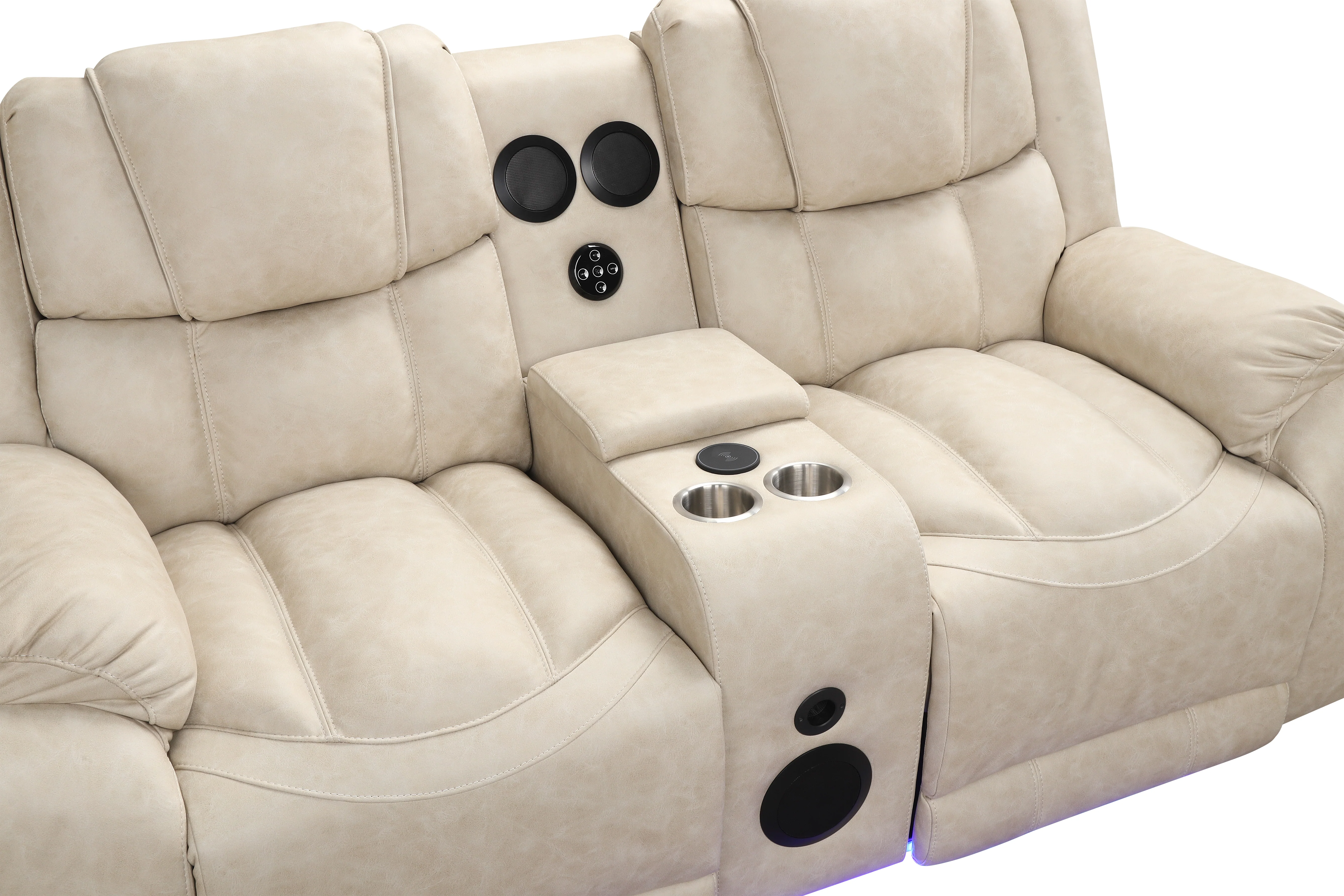 Beige Air Leather 3-Piece Power Reclining Living Room Set w/ LED Lights, USB, Wireless Charging & Bluetooth Speaker - Image 4