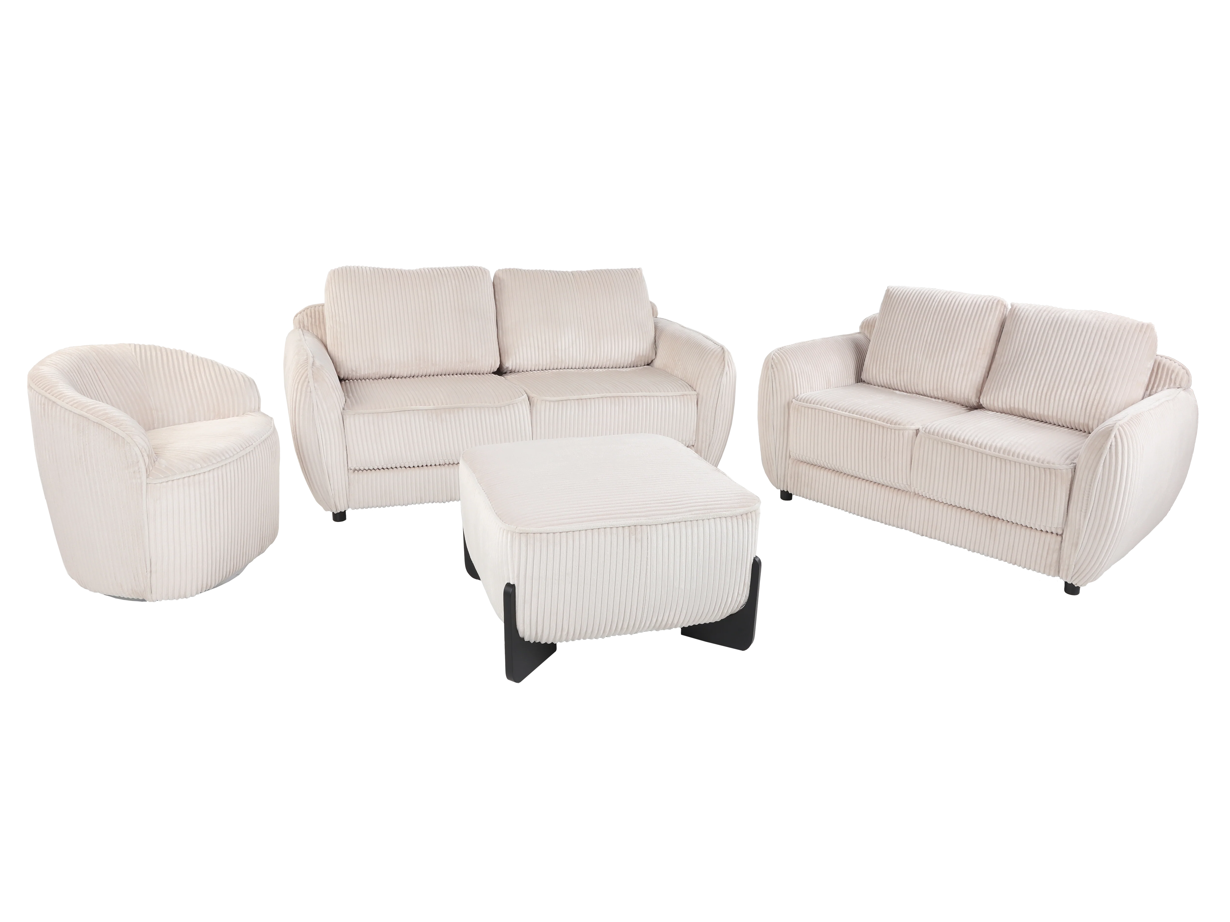 Beige Corduroy 4-Piece Living Room Set (Sofa, Loveseat, Chair & Ottoman) - Image 3