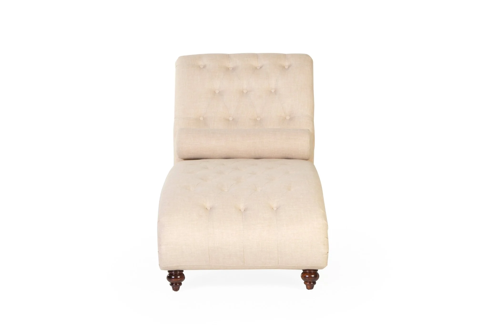 Beige Tufted Chaise Lounge with Nailhead Trim & Bolster Pillow - Image 6