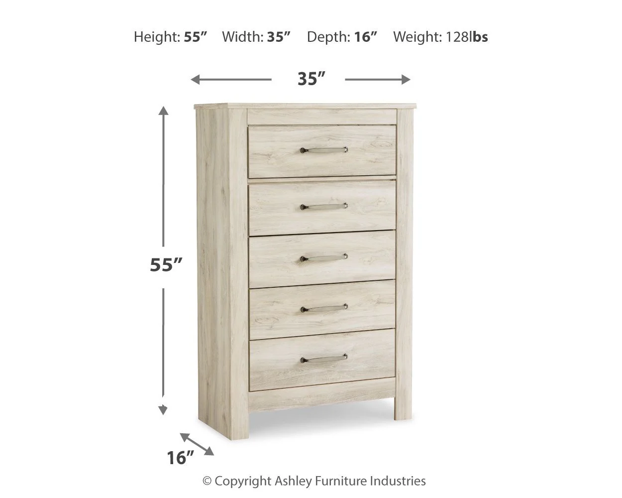 Bellaby - Five Drawer Chest - Whitewash - Image 7