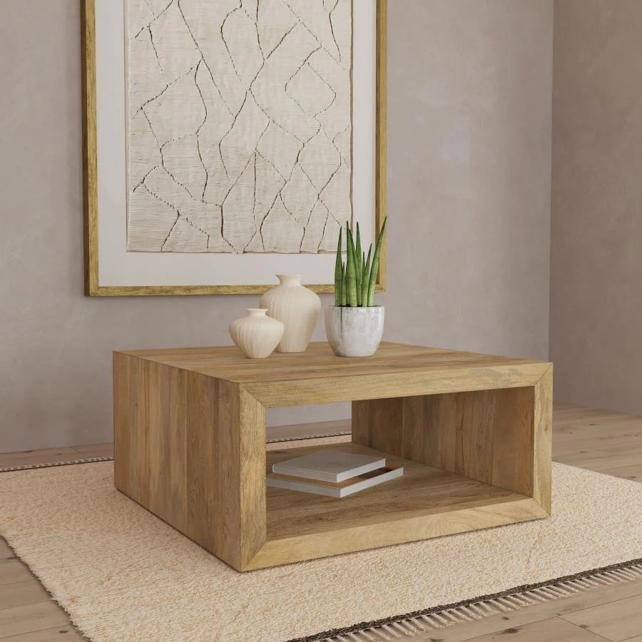 Benton - Square Solid Mango Wood Coffee Table - Natural - Image 2