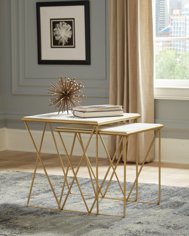 Bette - 2 Piece Marble Top Nesting Table Set - White And Gold - Image 2