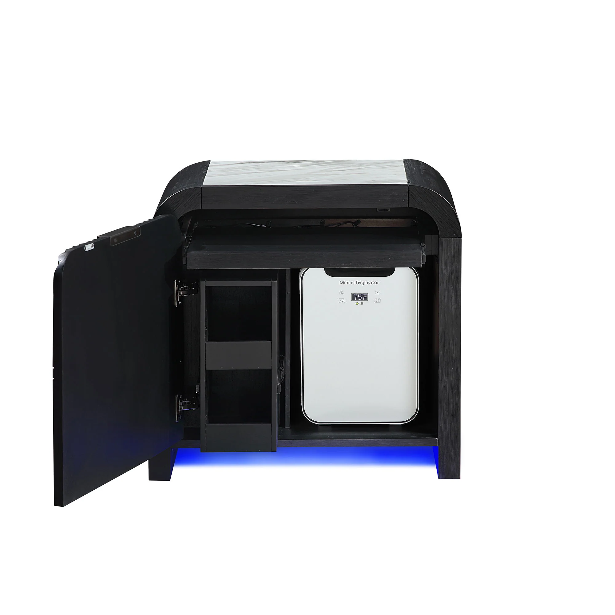 Beverly - Nightstand With Cooler And Speaker, LED Light, Rounded Sides - Black White - Image 4