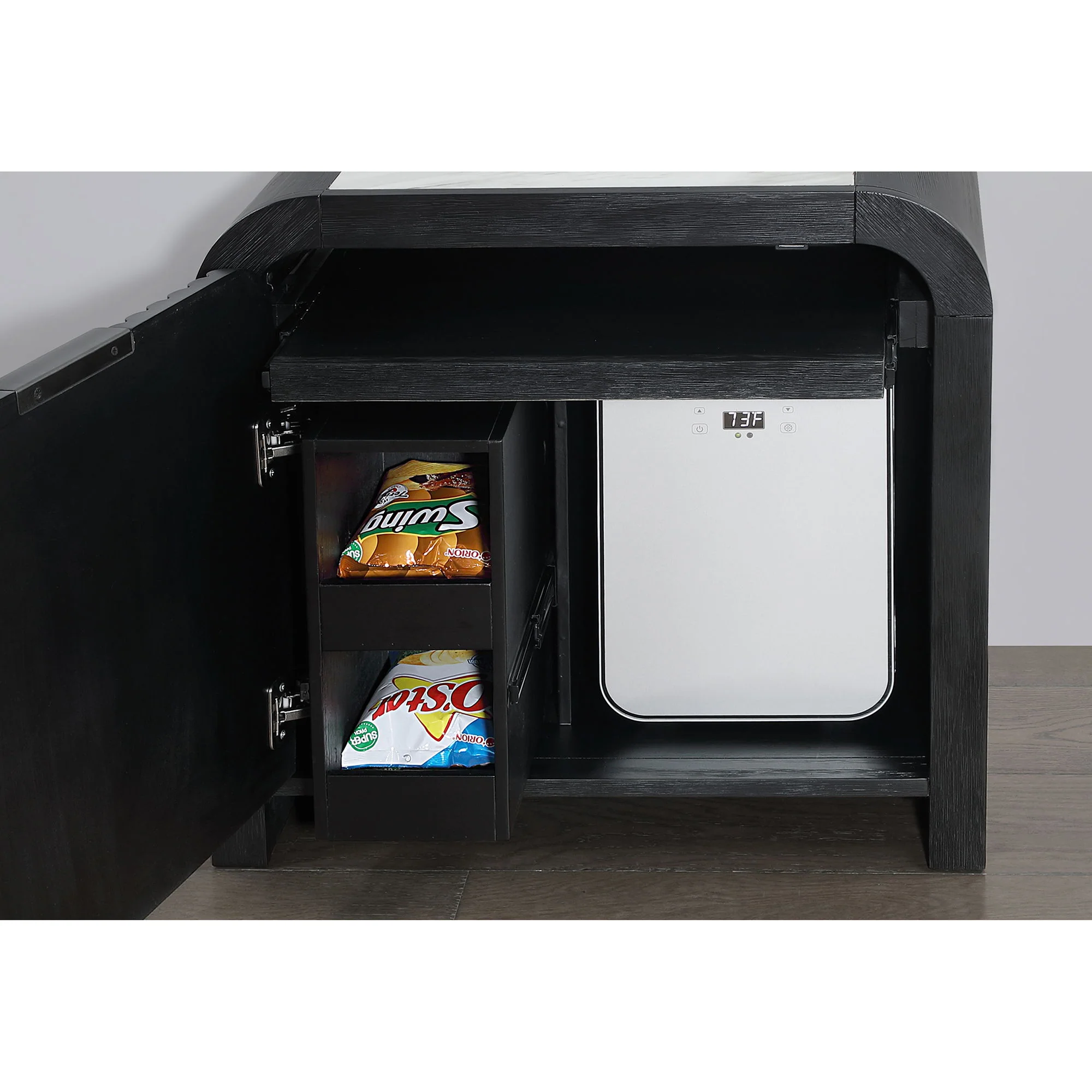 Beverly - Nightstand With Cooler And Speaker, LED Light, Rounded Sides - Black White - Image 5