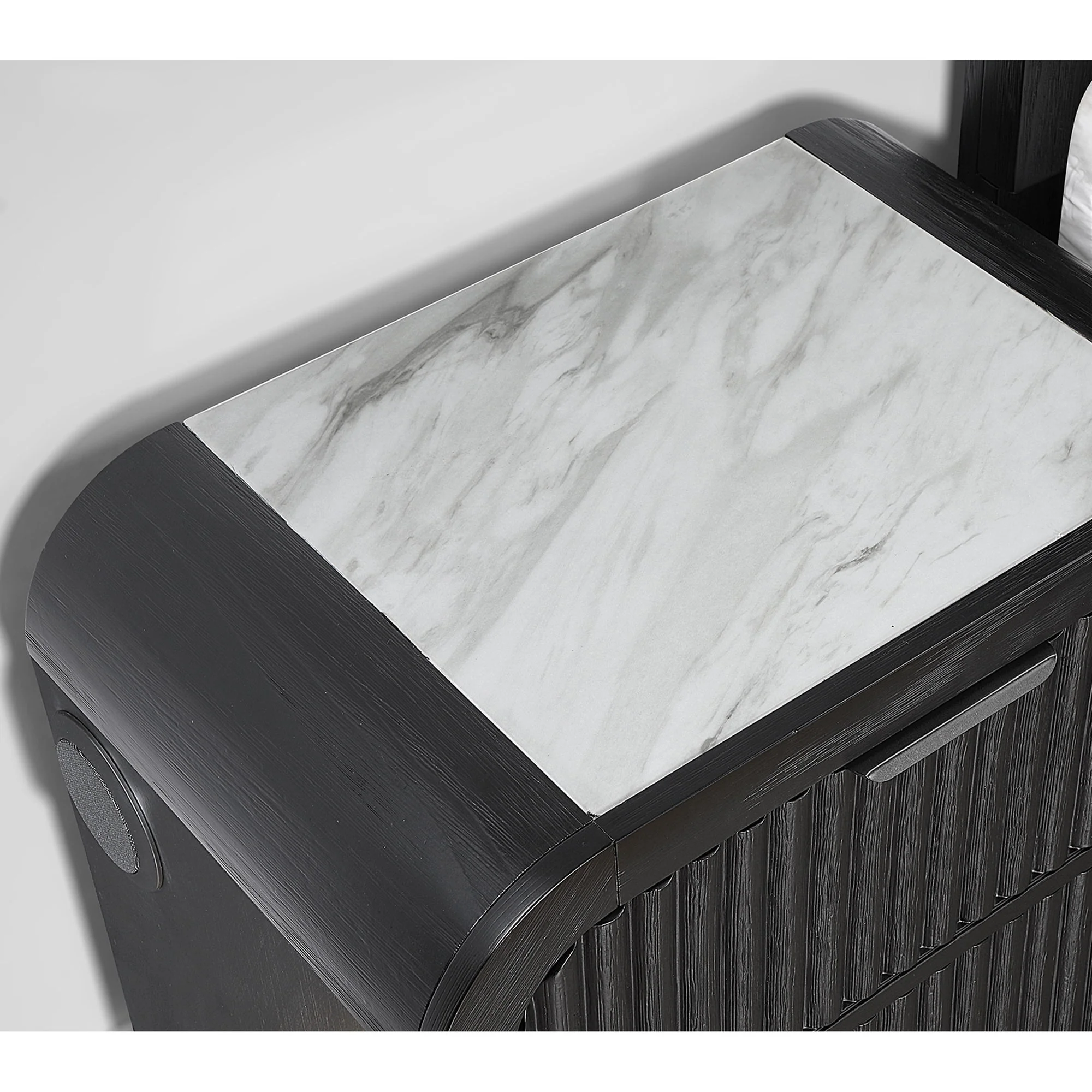 Beverly - Nightstand With Cooler And Speaker, LED Light, Rounded Sides - Black White - Image 7