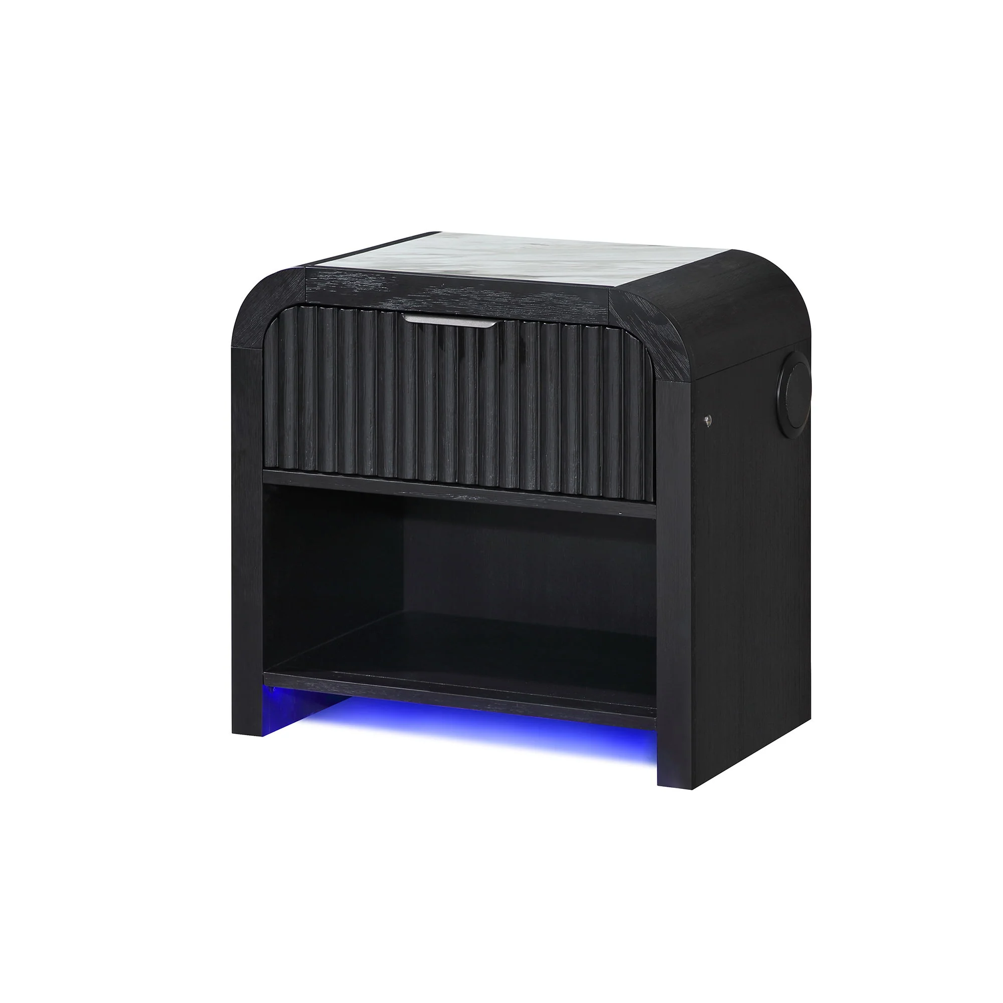 Beverly - Nightstand With Speakers, Rounded Sides - Black White - Image 6