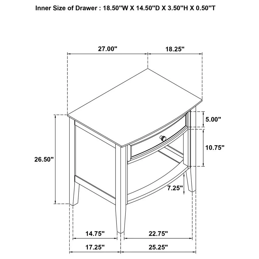 Bexhill - 1-Drawer Nightstand Bedside Table - White - Image 14