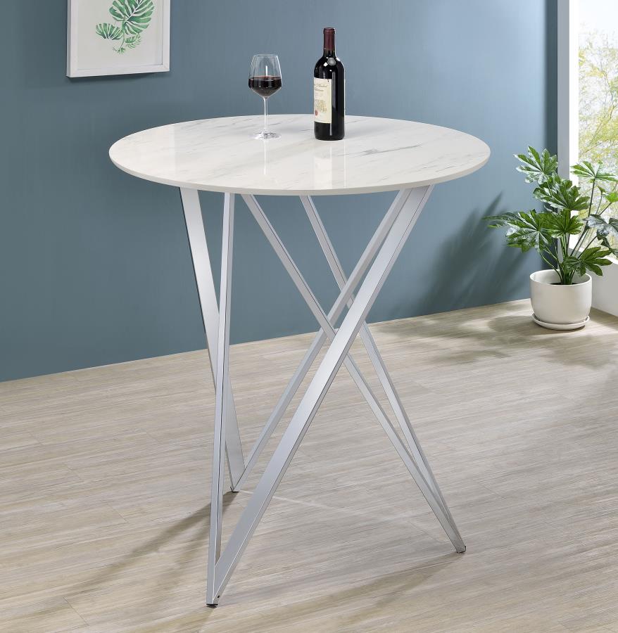 Bexter - Round Faux Marble Bistro Bar Table - Chrome - Image 2