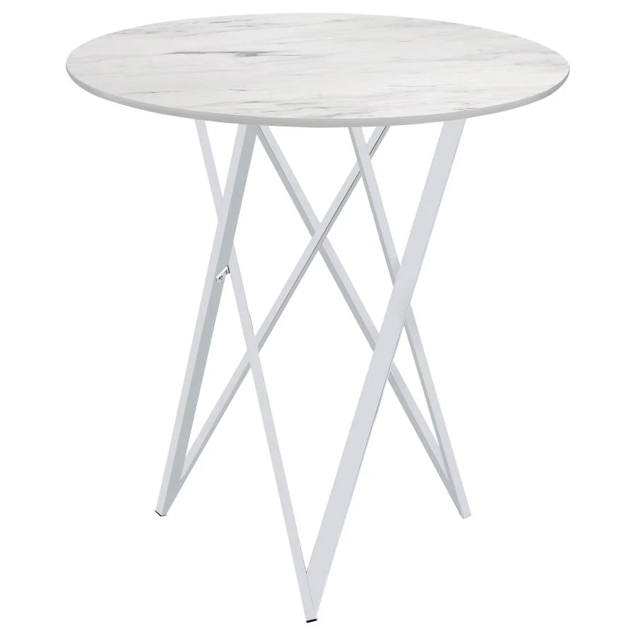 Bexter - Round Faux Marble Bistro Bar Table - Chrome - Image 5
