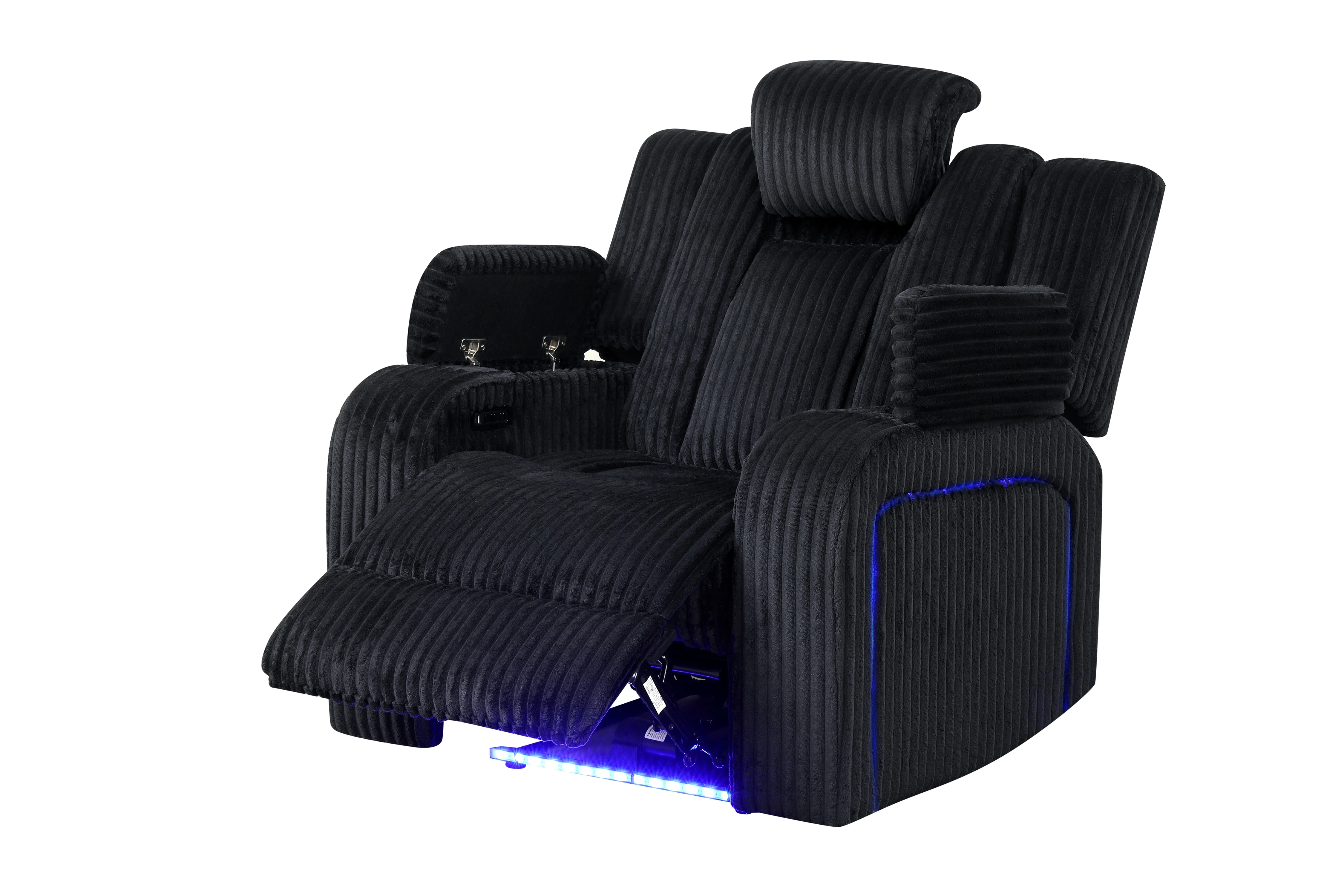 Black Corduroy Power Reclining 3-Piece Living Room Set with Power Headrests, LED Lights, Speakers & Charging - Image 11