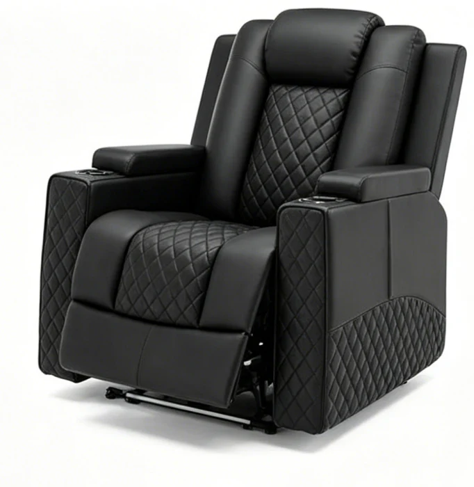 Black Diamond-Quilted Massage Recliner Chair with LED Lights - Image 4