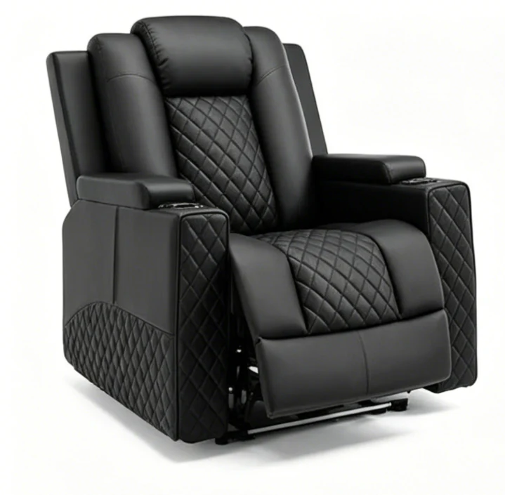 Black Diamond-Quilted Massage Recliner Chair with LED Lights - Image 5