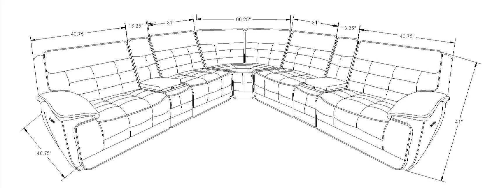 Black Leather Power Reclining Sectional Sofa with 2 Consoles, USB & Wireless Charger - Image 7