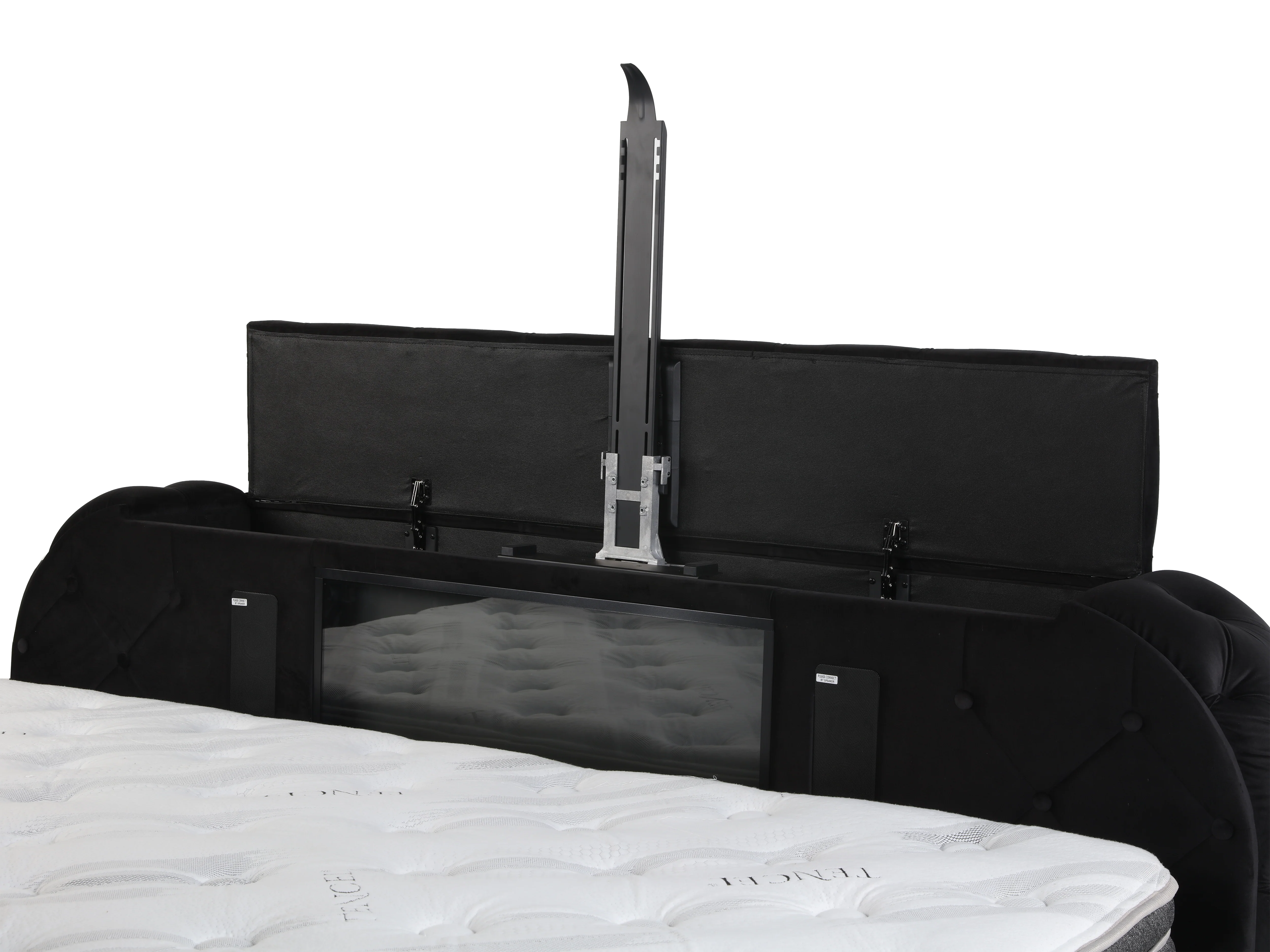 Black Velvet LED Fireplace Bedroom Set with TV Lift, Dresser, Mirror, and Nightstand - Image 11