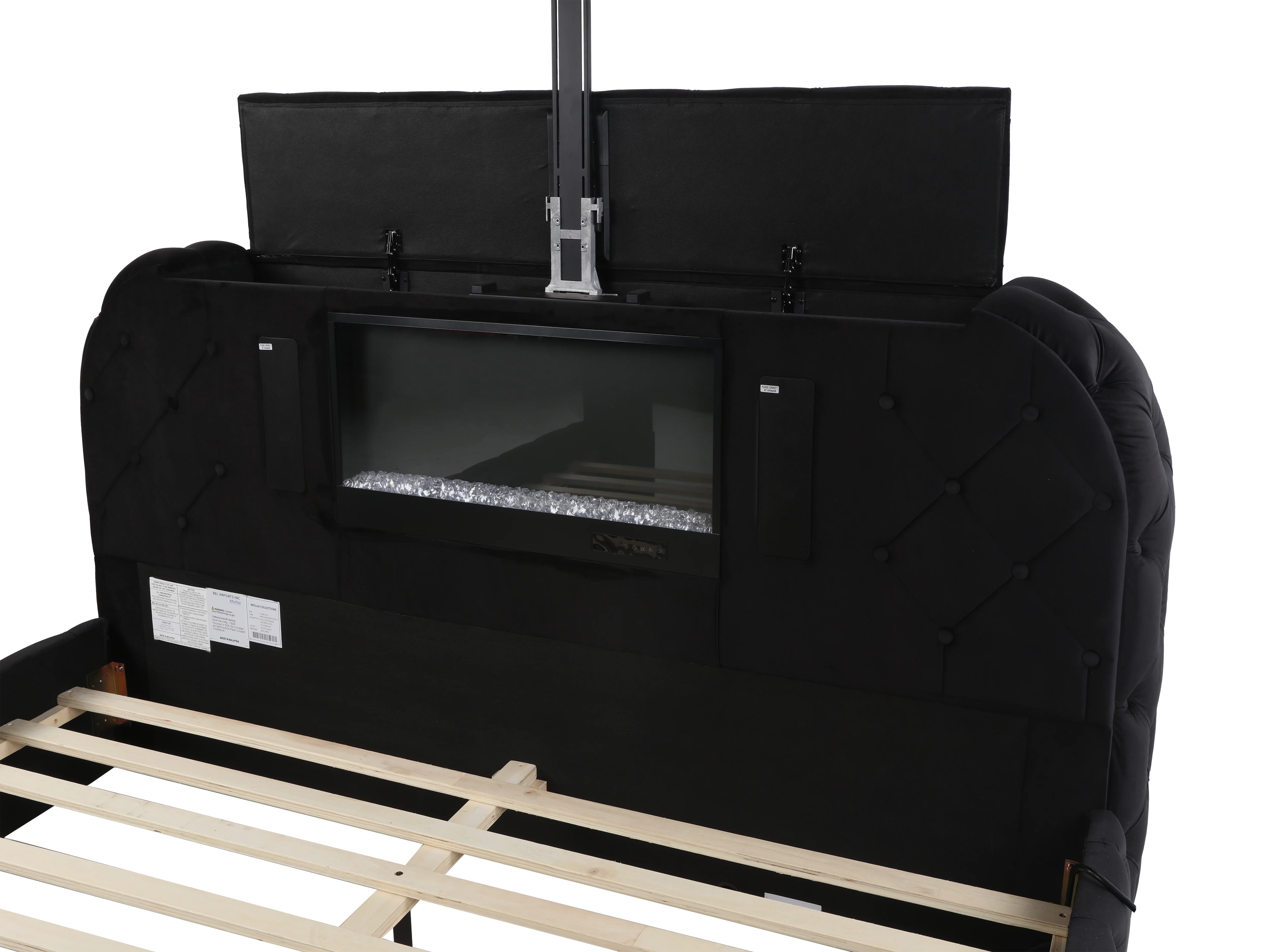 Black Velvet LED Fireplace Bedroom Set with TV Lift, Dresser, Mirror, and Nightstand - Image 12