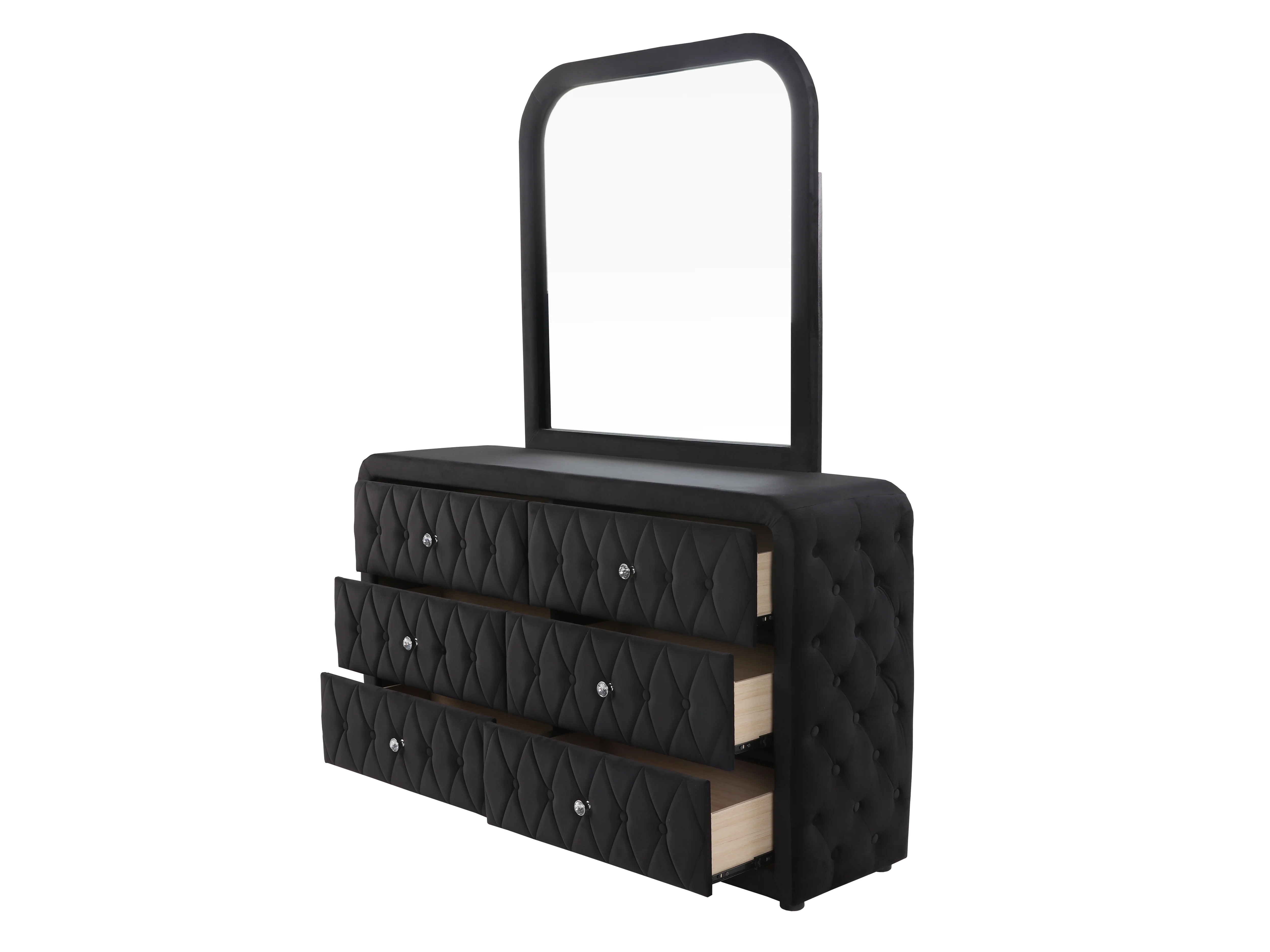 Black Velvet LED Fireplace Bedroom Set with TV Lift, Dresser, Mirror, and Nightstand - Image 5