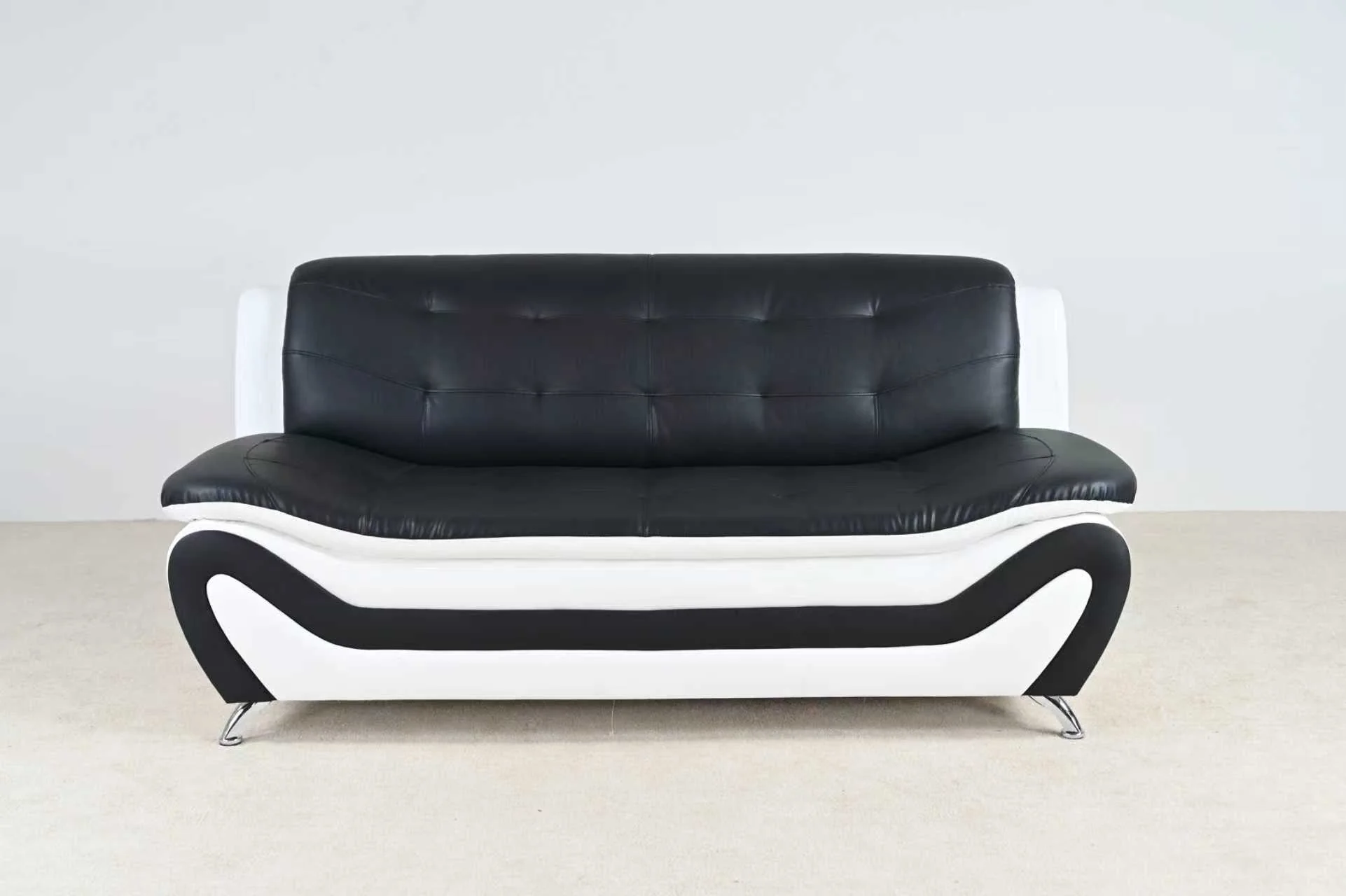 Black & White Modern Curved Living Room Set with Metal Legs - Image 2