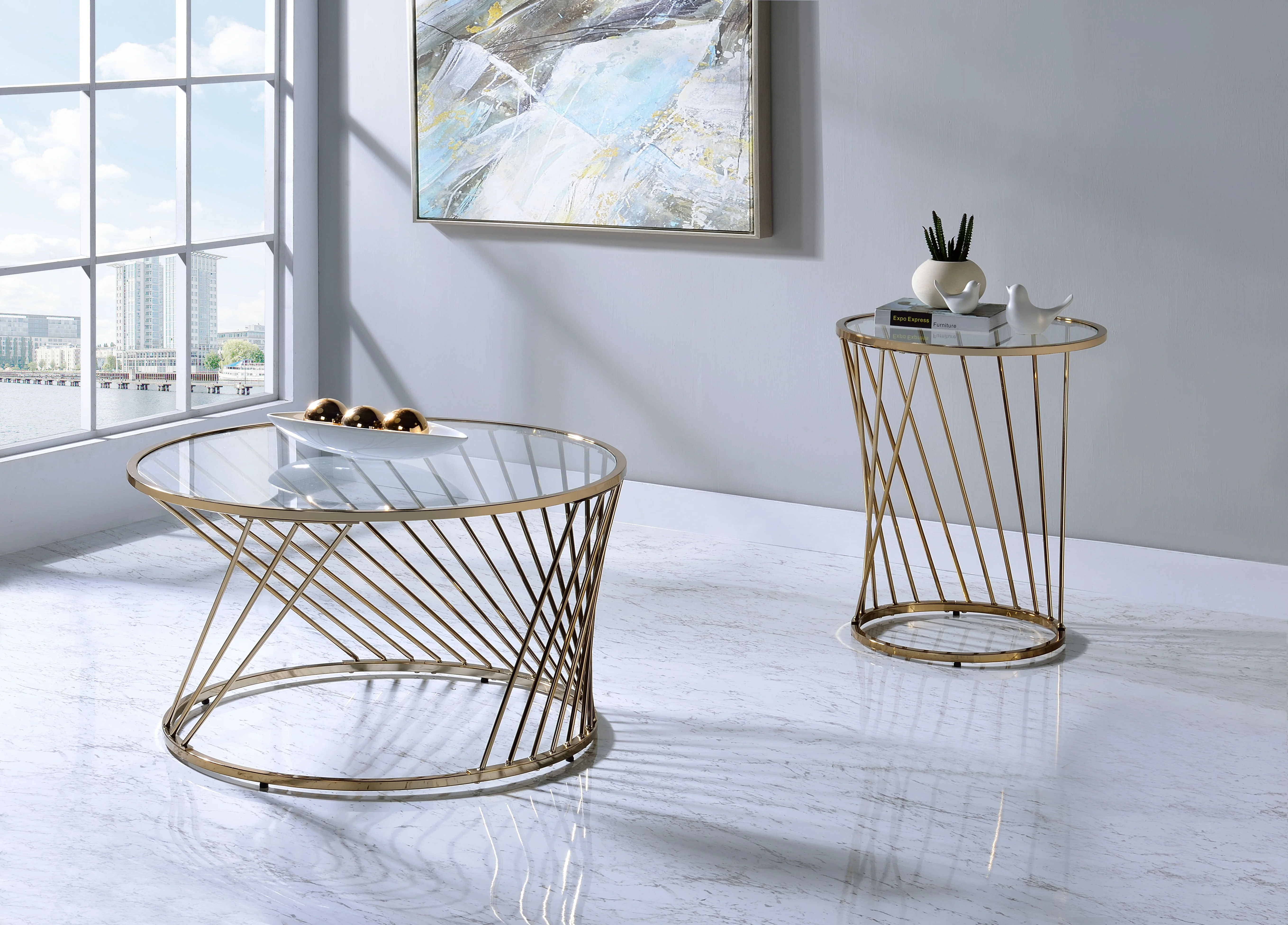 Bluelipe - Clear Glass Top With Coffee Table - Champagne - Image 4