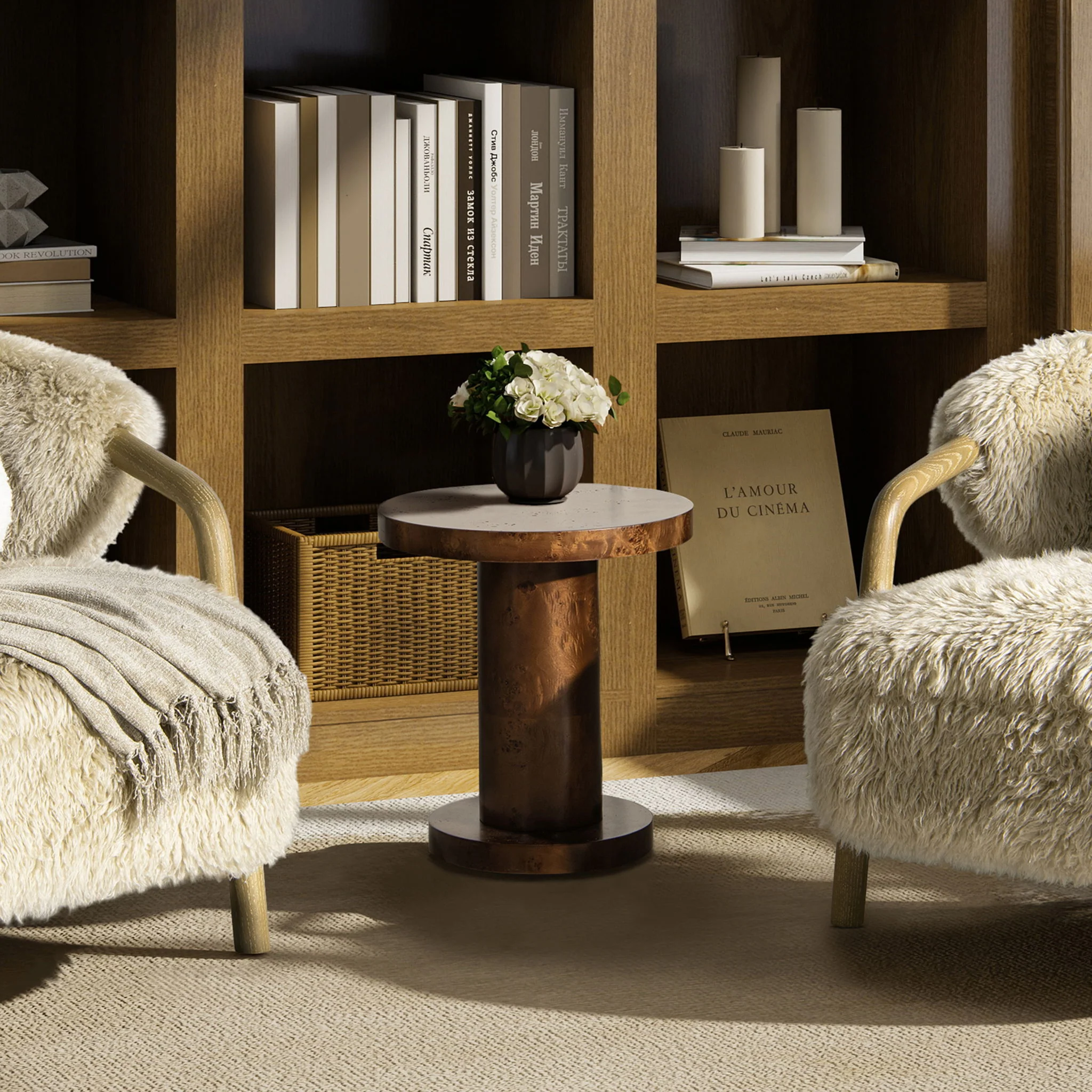 Bolin - Round Pillar Burl Accent Side Table - Walnut Brown - Image 3
