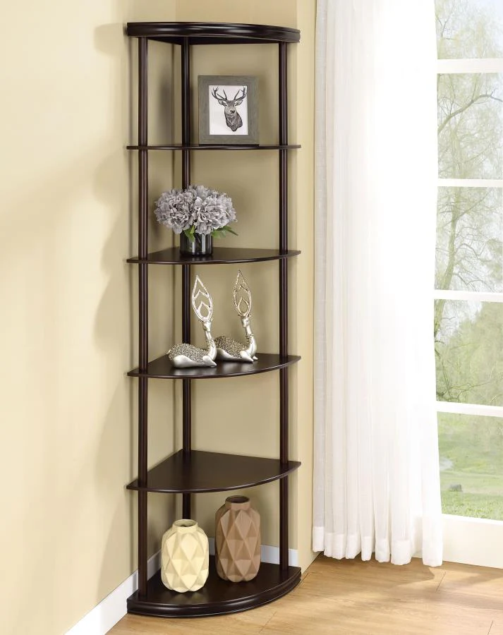 Bonwick - Wood 5-Shelf Corner Bookshelf - Cappuccino - Image 2