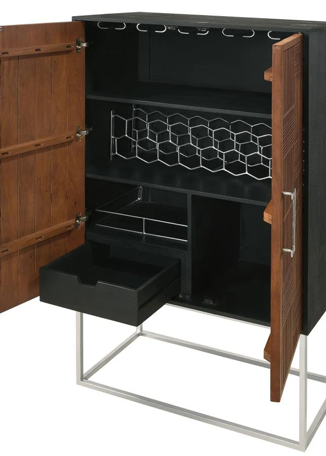 Borman - 2 Door Home Bar Cabinet Wine Storage - Walnut And Black - Image 12