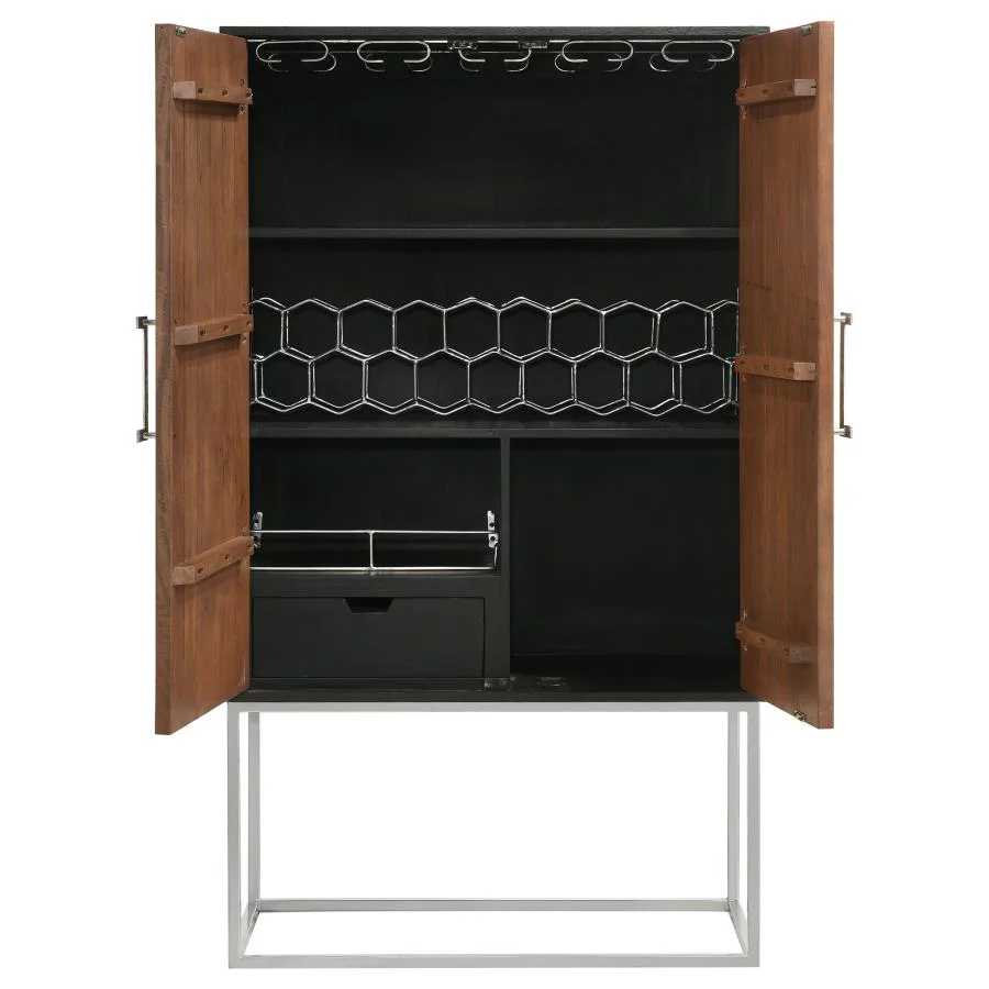 Borman - 2 Door Home Bar Cabinet Wine Storage - Walnut And Black - Image 6