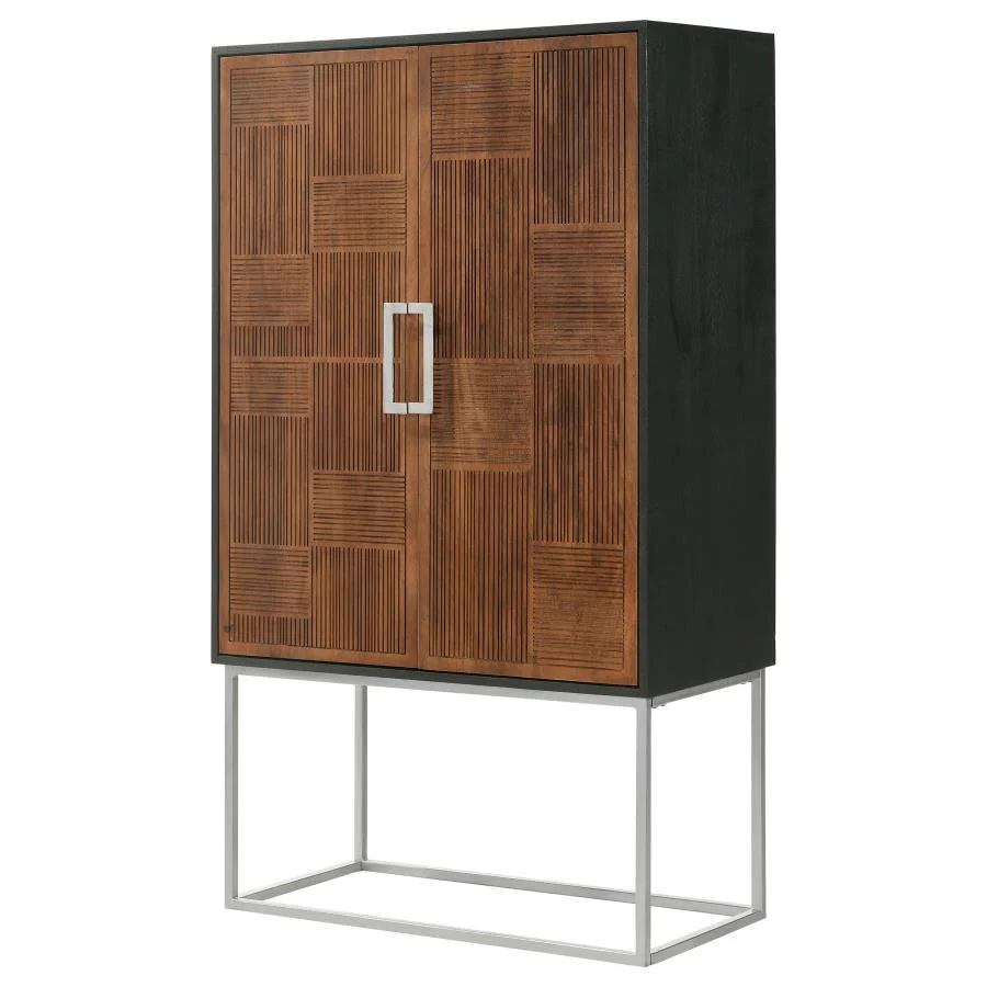 Borman - 2 Door Home Bar Cabinet Wine Storage - Walnut And Black - Image 7
