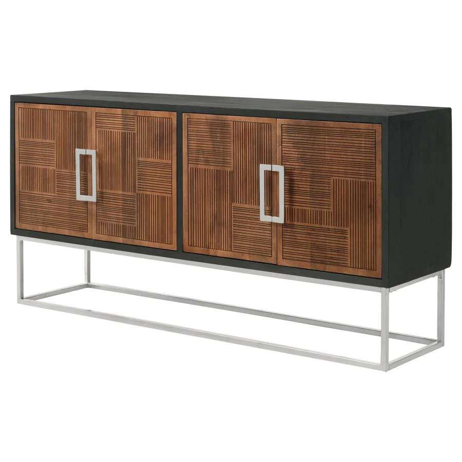 Borman 4-door Wood Accent Cabinet Walnut and Black - Image 3