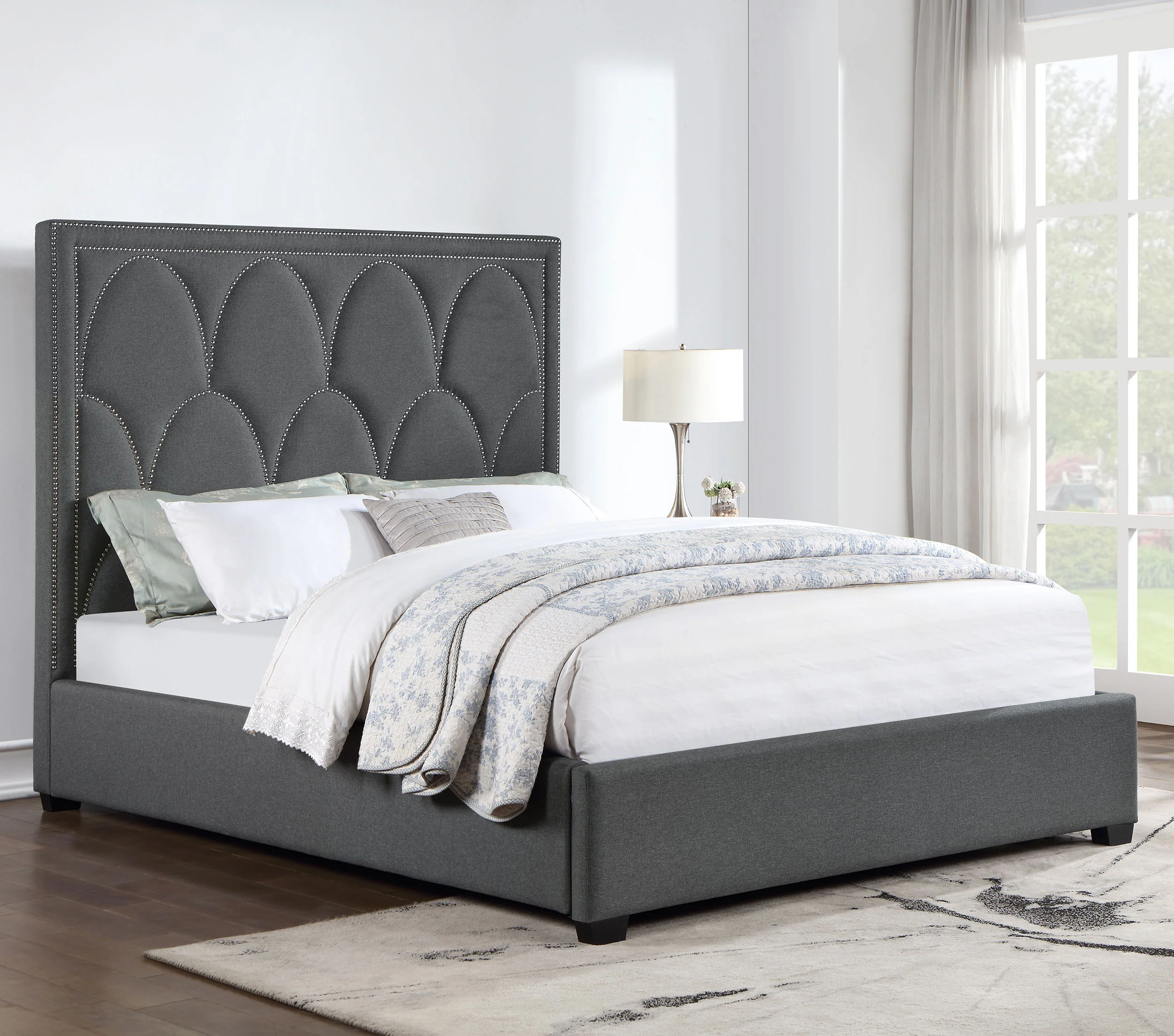 Bowfield Upholstered Eastern King Panel Bed Charcoal - Image 2