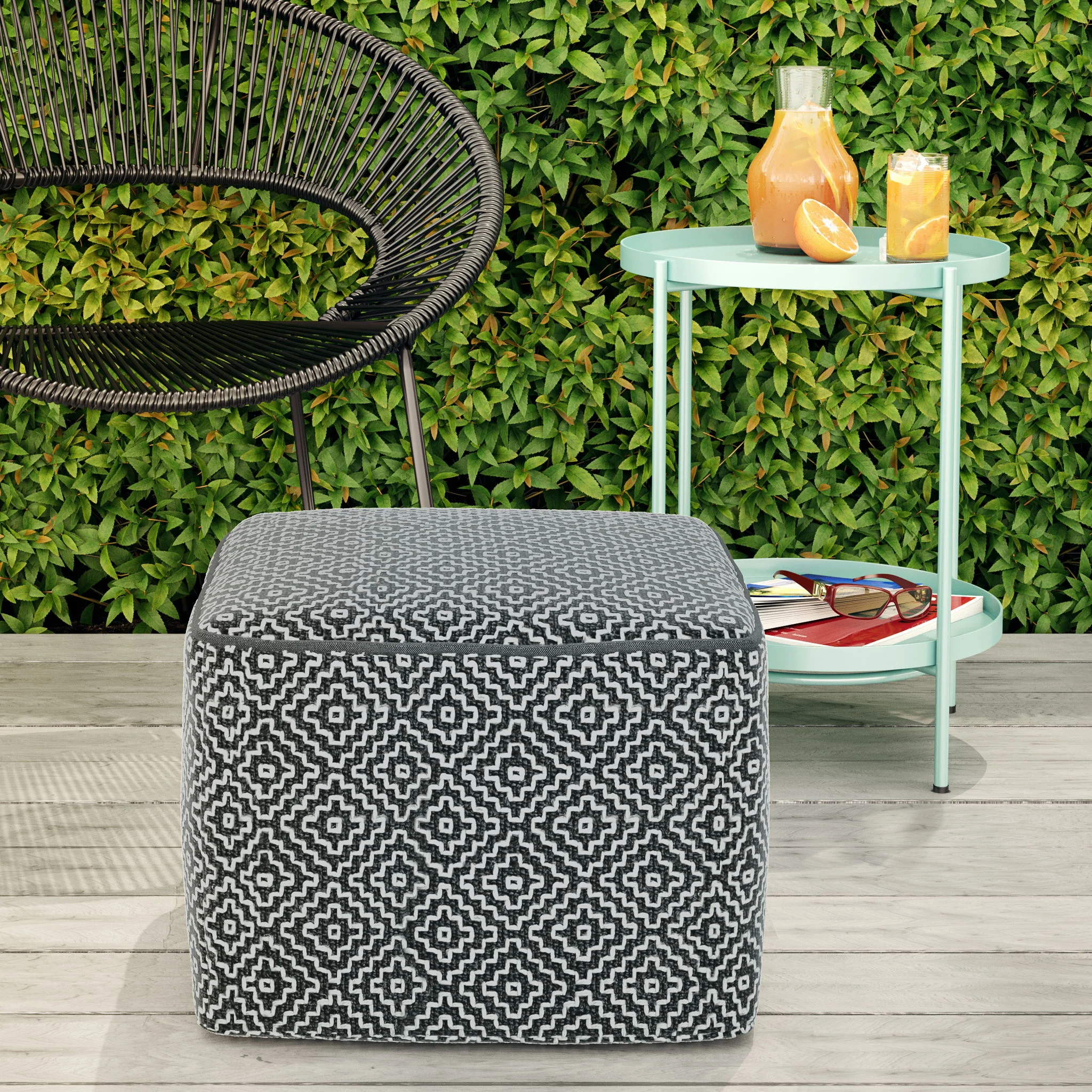 Briella - Square Woven Outdoor / Indoor Pouf - Gray / White - Image 2