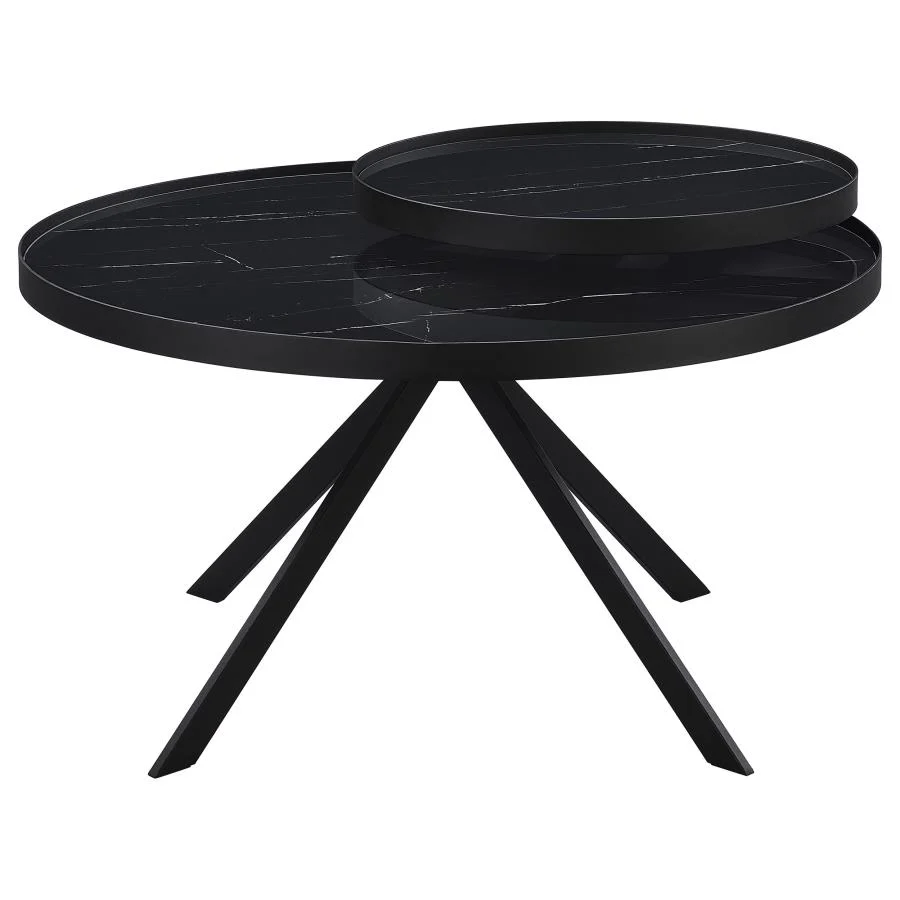 Briggs - Round Marble Printed Glass Top Coffee Table - Image 10