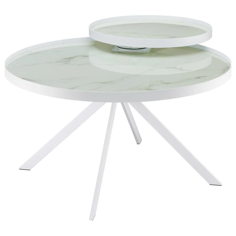 Briggs - Round Marble Printed Glass Top Coffee Table - Image 7
