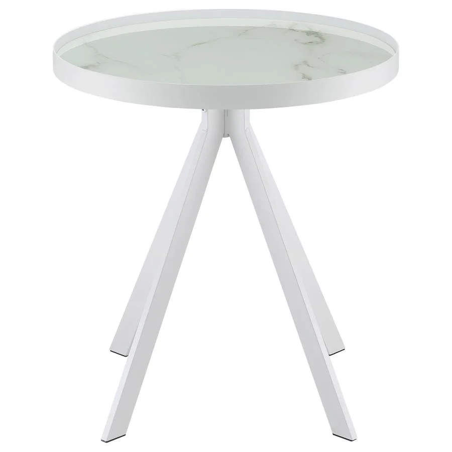 Briggs - Round Marble Printed Glass Top End Side Table - Image 13