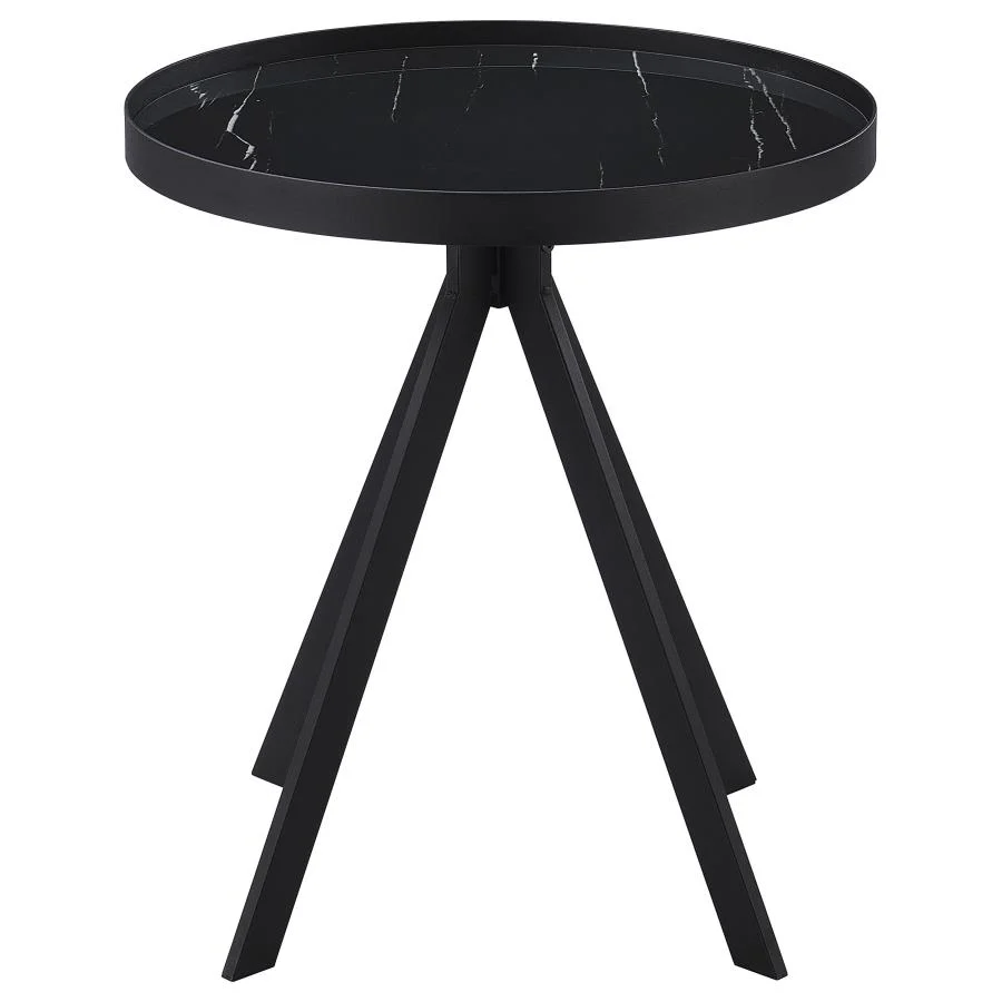Briggs - Round Marble Printed Glass Top End Side Table - Image 14
