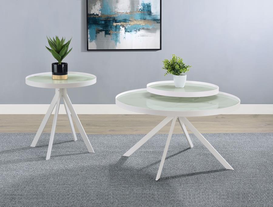 Briggs - Round Marble Printed Glass Top End Side Table - Image 19