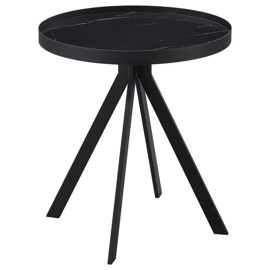 Briggs - Round Marble Printed Glass Top End Side Table - Image 2