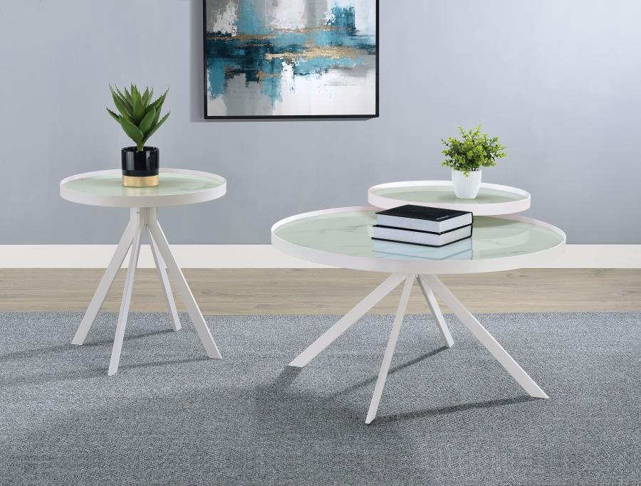 Briggs - Round Marble Printed Glass Top End Side Table - Image 21