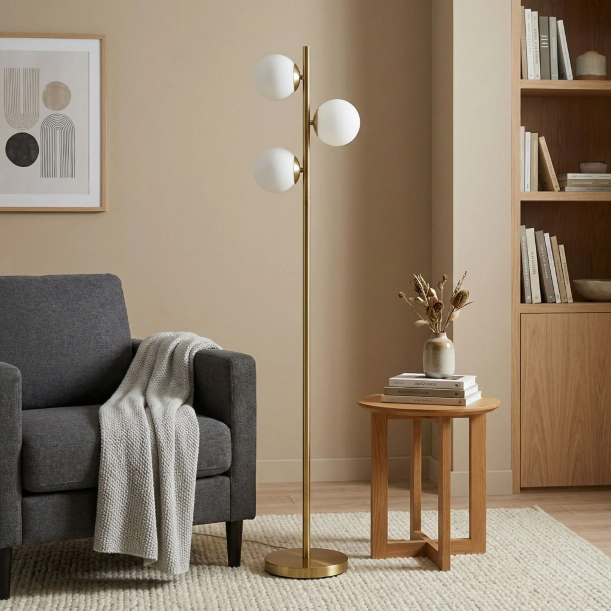 Brilliance - Modern Floor Lamp, Opal Shades And Round Base - Clear / Gold - Image 2