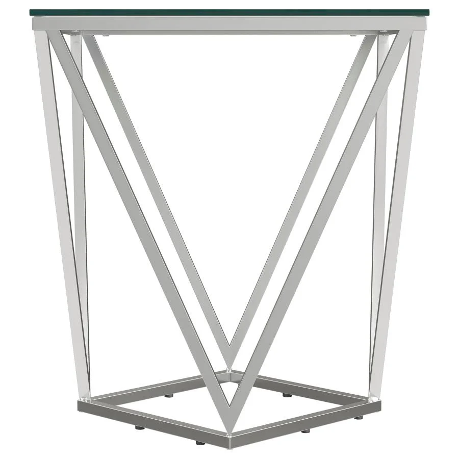 Brittania Square Glass Top Geometric End Table Nickel - Image 4