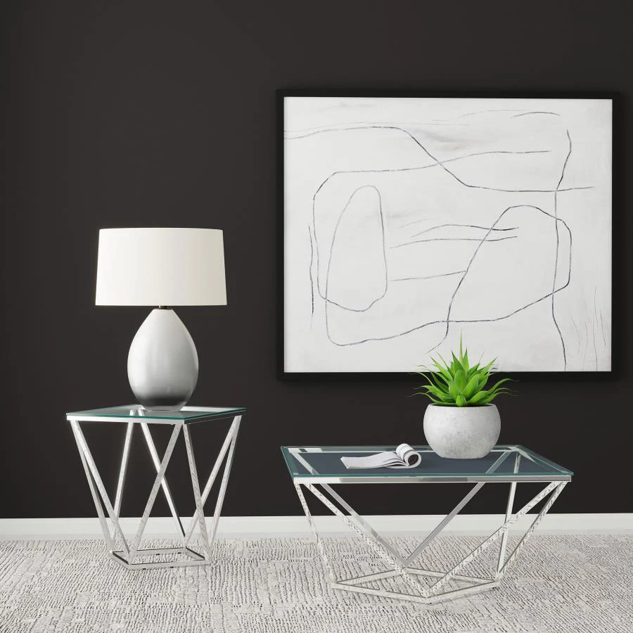 Brittania Square Glass Top Geometric End Table Nickel - Image 7