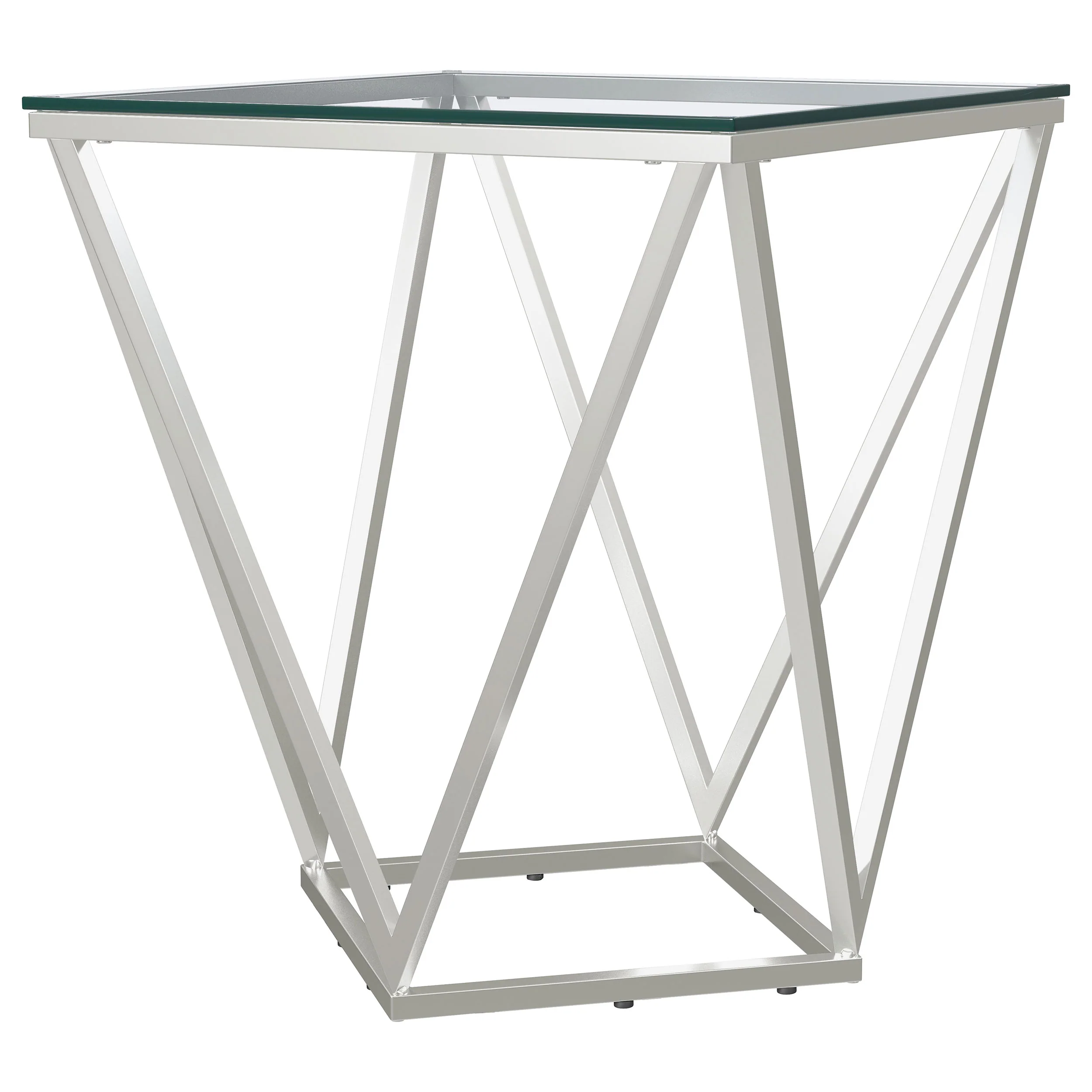 Brittania Square Glass Top Geometric End Table Nickel - Image 9