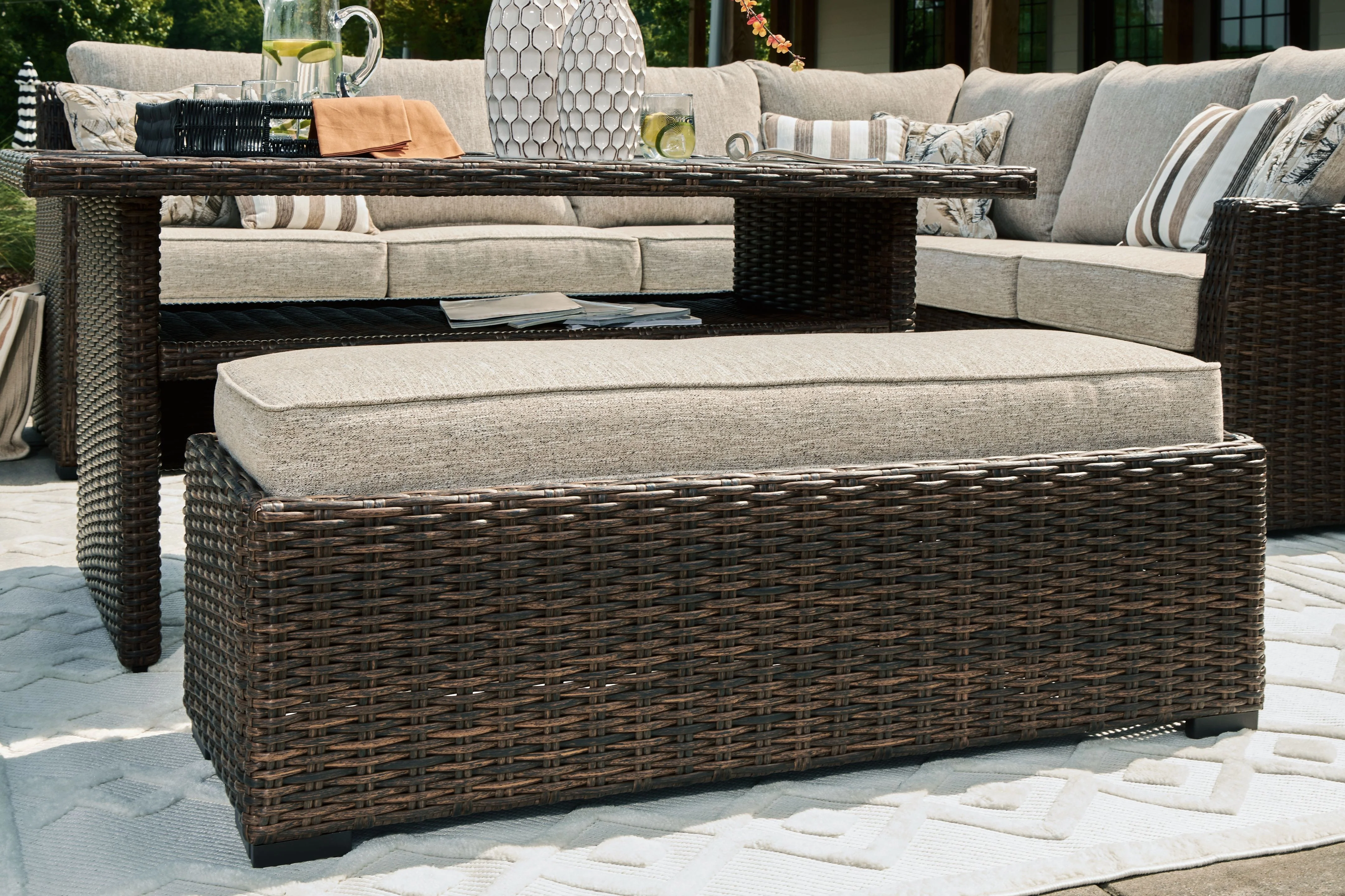 Brook Ranch - Sofa Sectional, Bench With Cushion (Set of 3) - Brown - Image 4