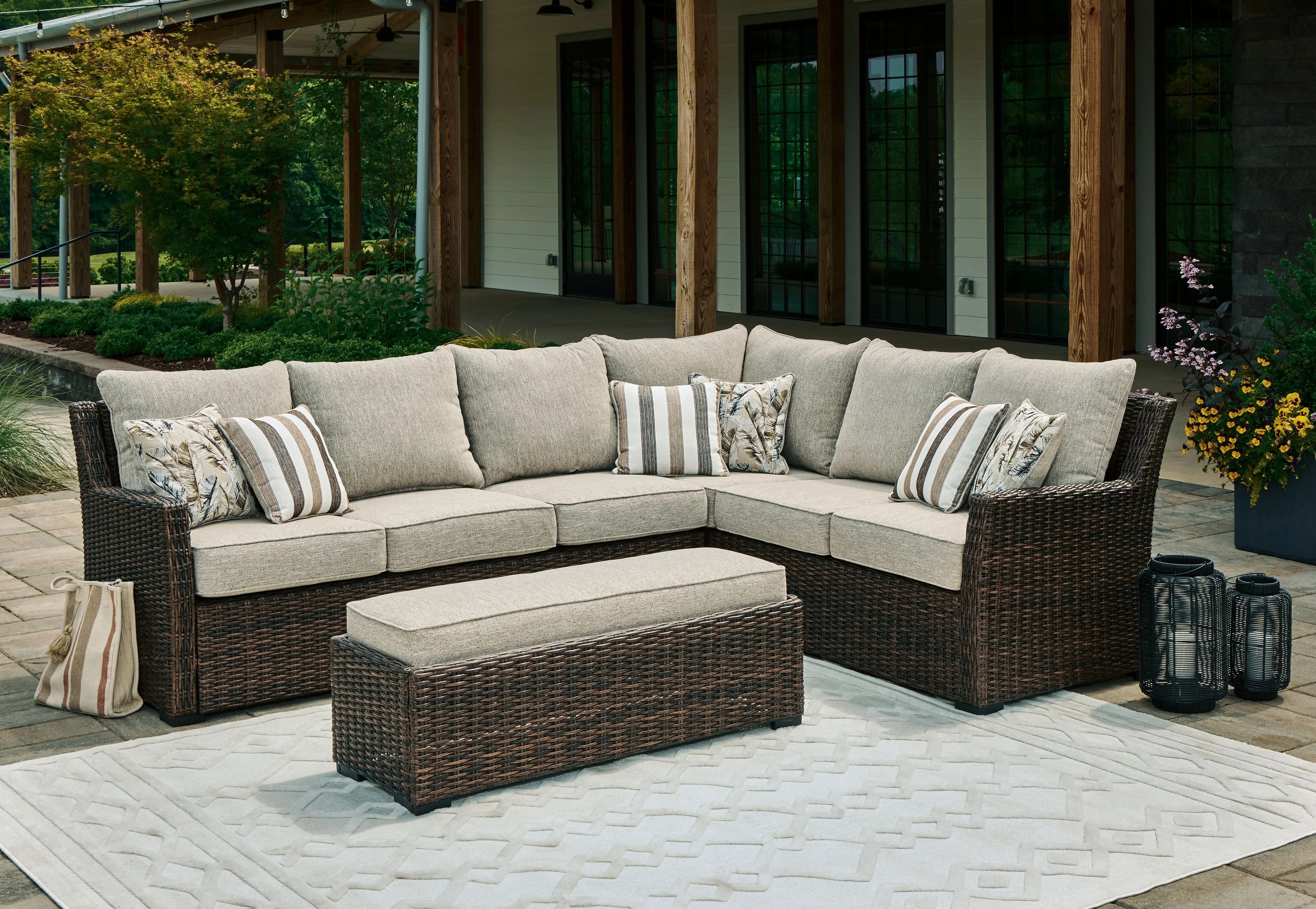Brook Ranch - Sofa Sectional, Bench With Cushion (Set of 3) - Brown - Image 7