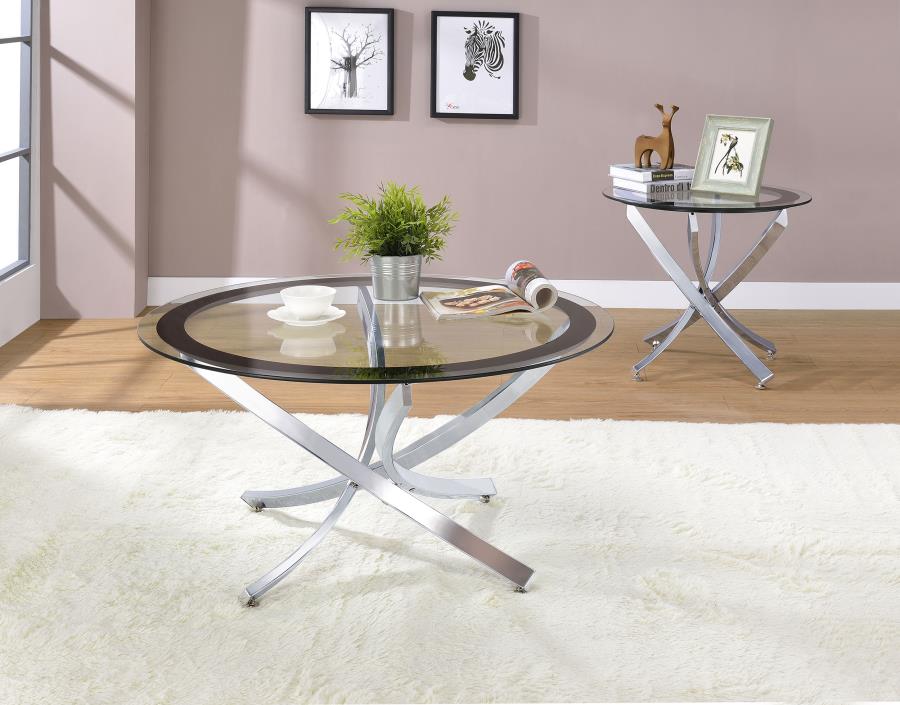 Brooke - Round Glass Top Side End Table Metal Base - Image 7