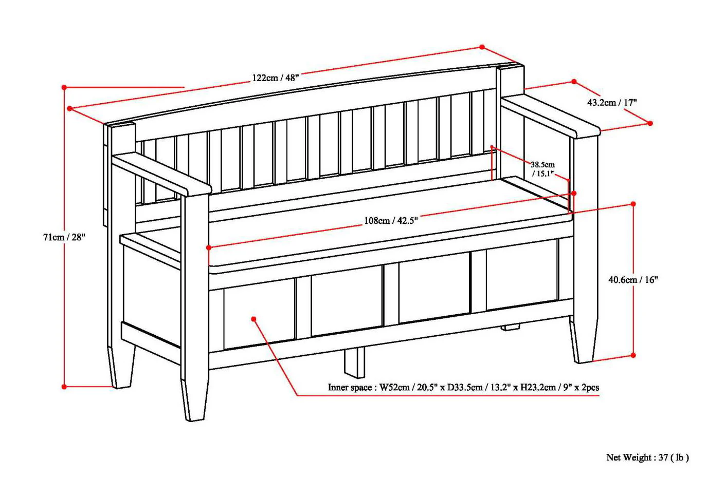 Brooklyn - Handcrafted Entryway Storage Bench - Image 26