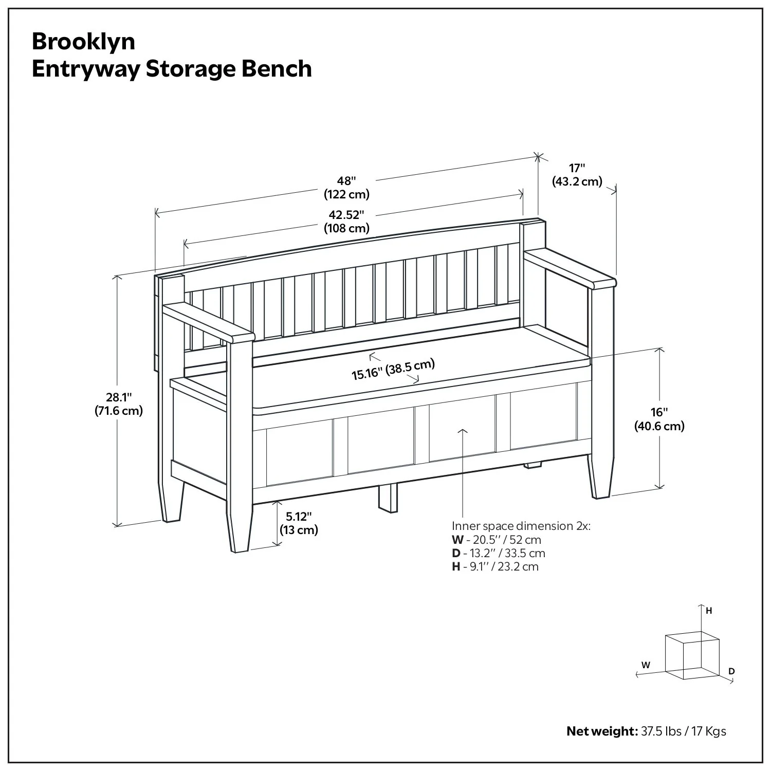 Brooklyn - Handcrafted Entryway Storage Bench - Image 28