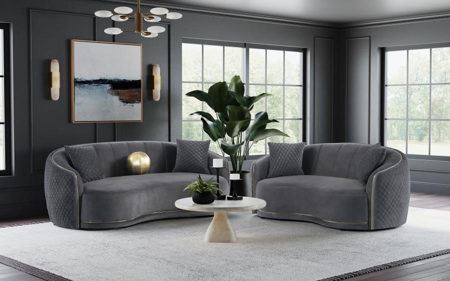 Brookside - Velvet Upholstered Curved Loveseat - Dark Gray - Image 12