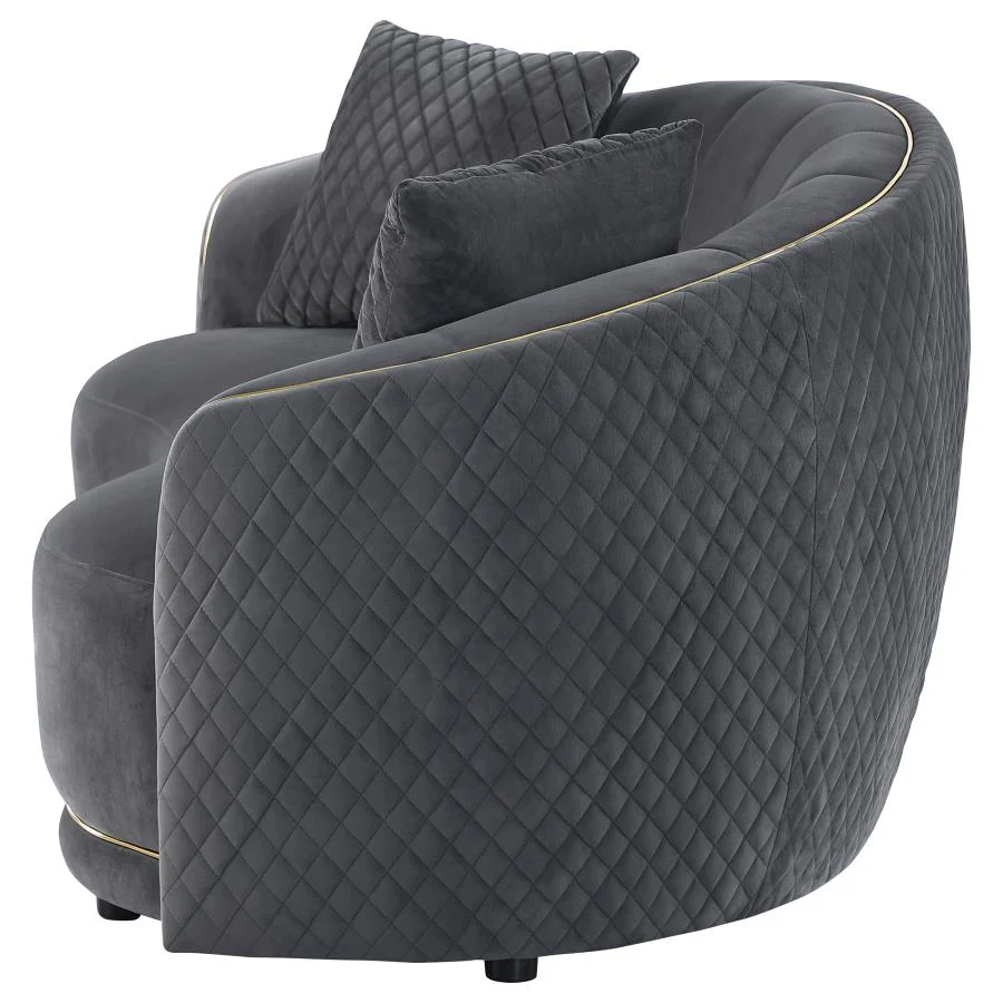 Brookside - Velvet Upholstered Curved Loveseat - Dark Gray - Image 5